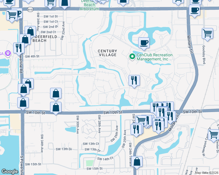 map of restaurants, bars, coffee shops, grocery stores, and more near 401 Markham East in Deerfield Beach