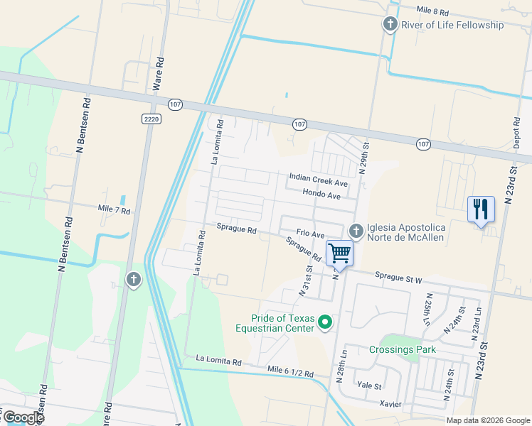 map of restaurants, bars, coffee shops, grocery stores, and more near 11011 North 32nd Lane in McAllen