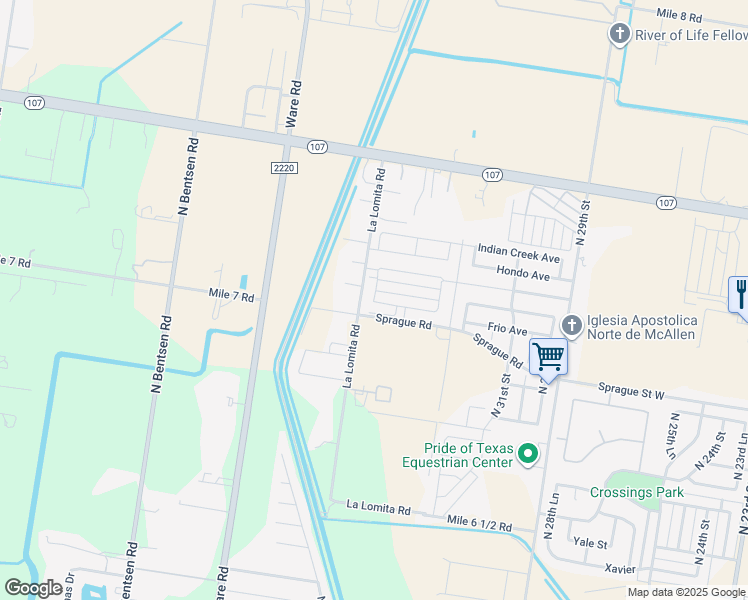 map of restaurants, bars, coffee shops, grocery stores, and more near 10921 La Lomita Road in McAllen