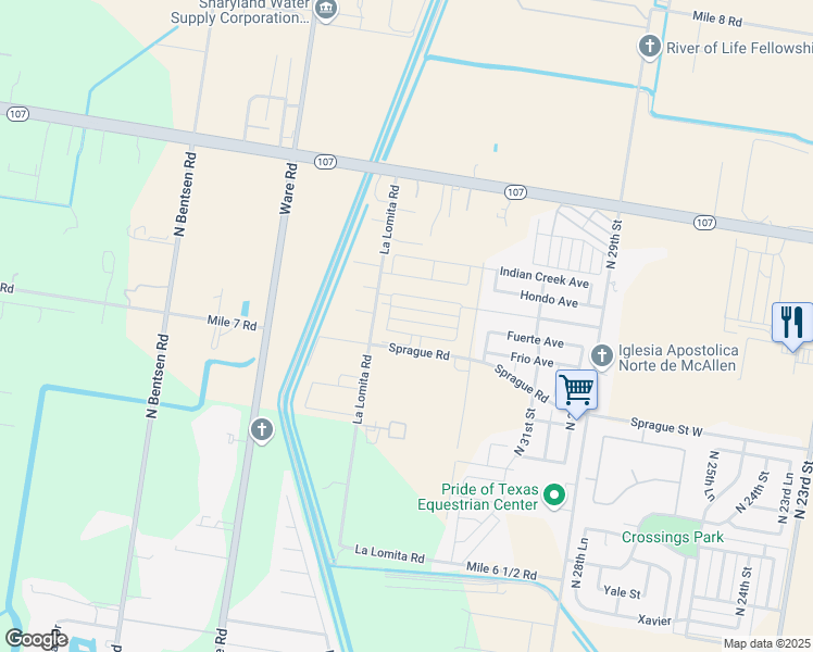 map of restaurants, bars, coffee shops, grocery stores, and more near 3504 Frio Avenue in McAllen