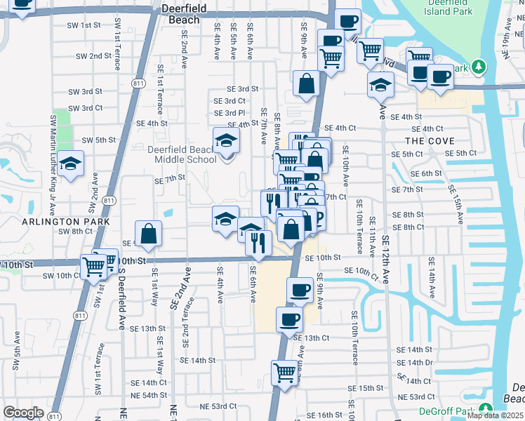 map of restaurants, bars, coffee shops, grocery stores, and more near 750 Southeast 6th Avenue in Deerfield Beach
