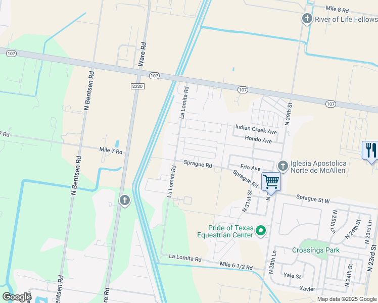 map of restaurants, bars, coffee shops, grocery stores, and more near 10921 La Lomita Road in McAllen