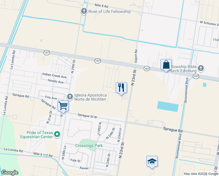 map of restaurants, bars, coffee shops, grocery stores, and more near 10901-11299 Depot Road in McAllen