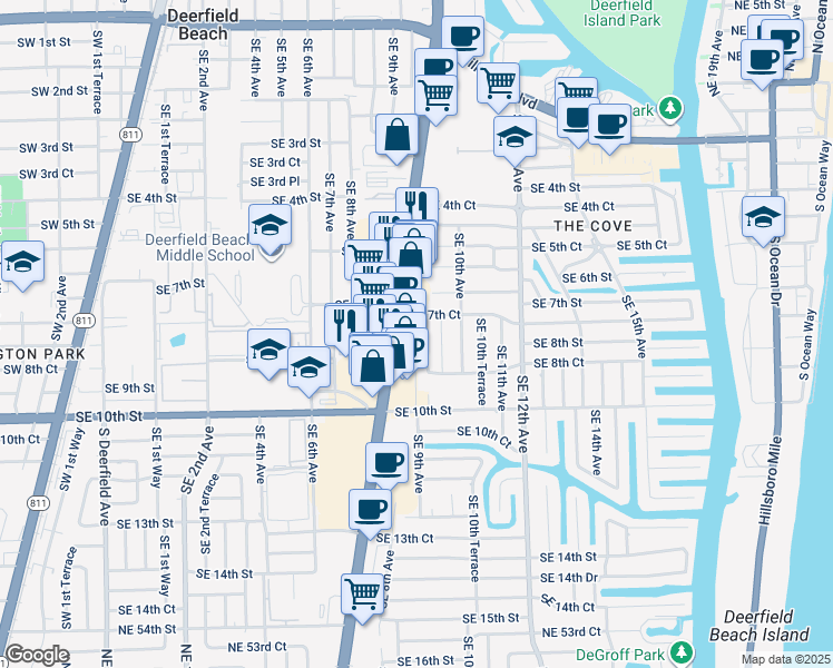 map of restaurants, bars, coffee shops, grocery stores, and more near 806 Southeast 9th Avenue in Deerfield Beach