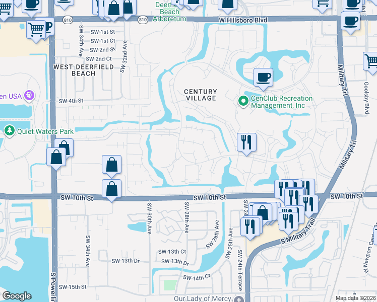 map of restaurants, bars, coffee shops, grocery stores, and more near 304 Markham North in Deerfield Beach