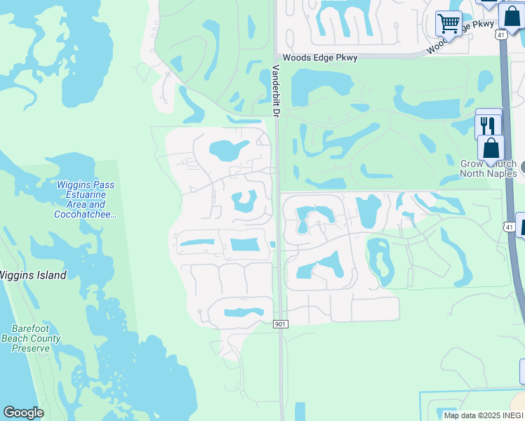 map of restaurants, bars, coffee shops, grocery stores, and more near 15121 Royal Fern Court in Naples