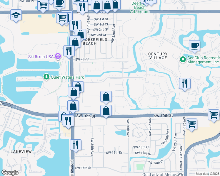 map of restaurants, bars, coffee shops, grocery stores, and more near 34 Prescott B in Deerfield Beach
