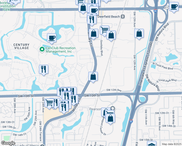 map of restaurants, bars, coffee shops, grocery stores, and more near 228 Richmond C in Deerfield Beach