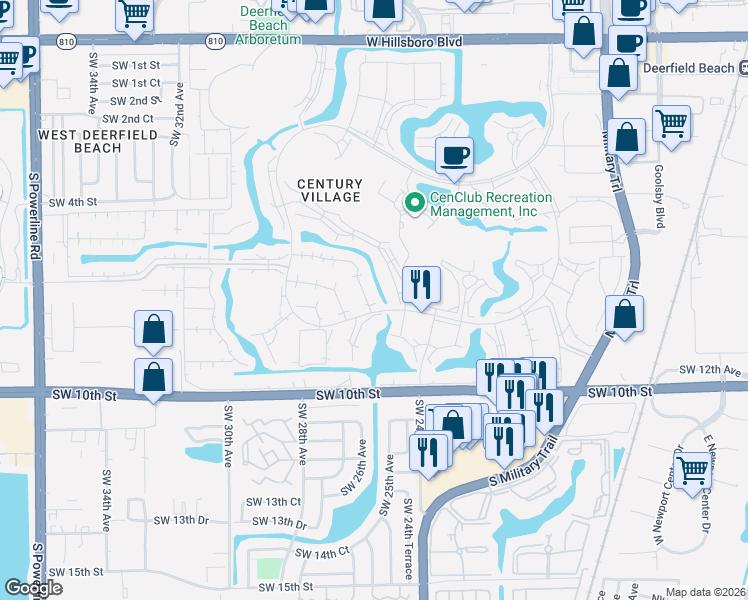 map of restaurants, bars, coffee shops, grocery stores, and more near 31 Lyndhurst B in Deerfield Beach