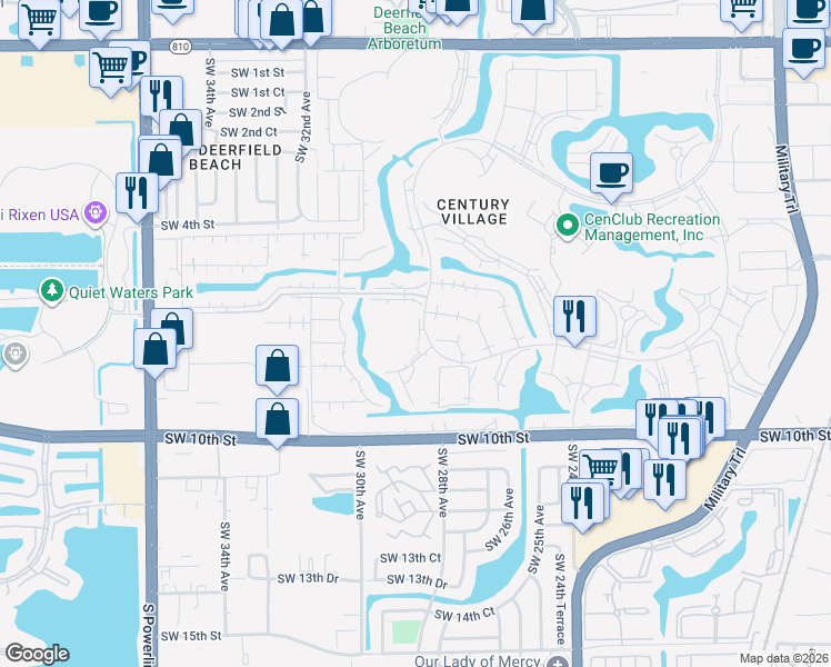 map of restaurants, bars, coffee shops, grocery stores, and more near 41 Oakridge North in Deerfield Beach