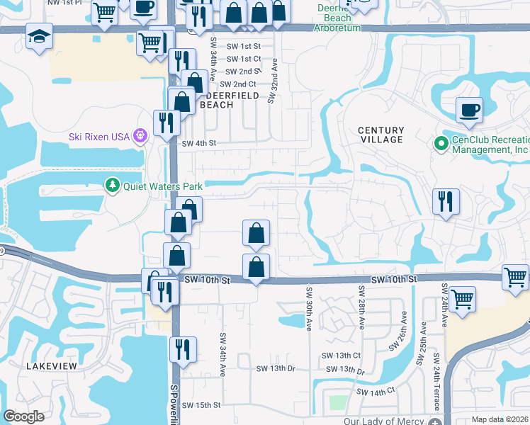 map of restaurants, bars, coffee shops, grocery stores, and more near 34 Prescott B in Deerfield Beach