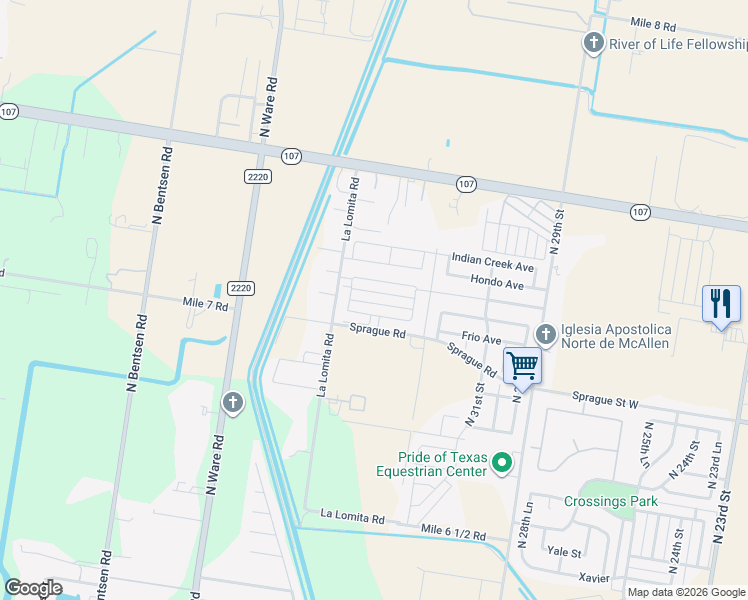 map of restaurants, bars, coffee shops, grocery stores, and more near in McAllen