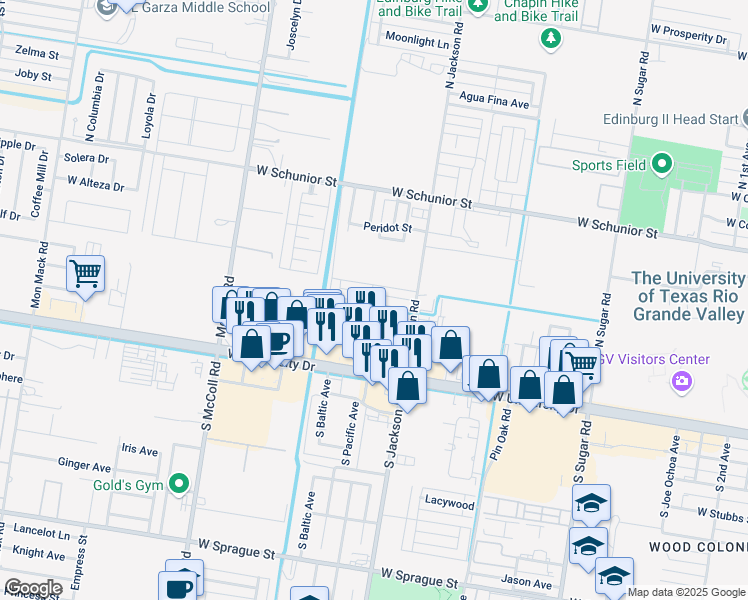 map of restaurants, bars, coffee shops, grocery stores, and more near 2201 Kimberly Lane in Edinburg