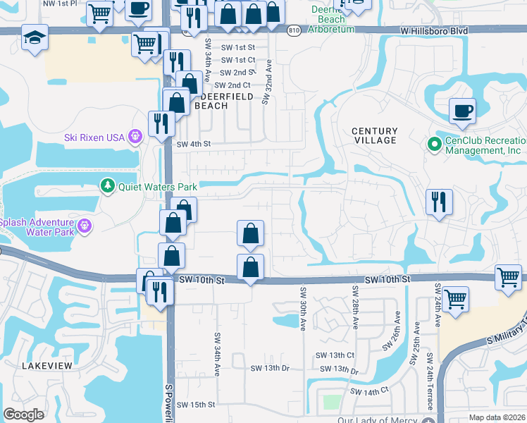 map of restaurants, bars, coffee shops, grocery stores, and more near 34 Prescott B in Deerfield Beach