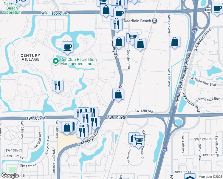 map of restaurants, bars, coffee shops, grocery stores, and more near 228 Richmond C in Deerfield Beach