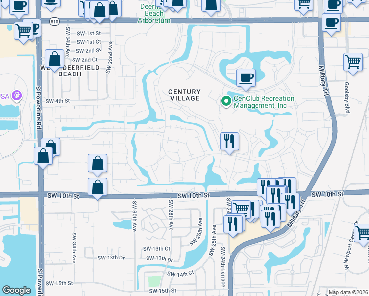 map of restaurants, bars, coffee shops, grocery stores, and more near 304 Markham North in Deerfield Beach