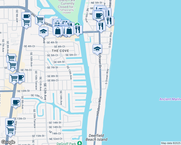map of restaurants, bars, coffee shops, grocery stores, and more near 745 Southeast 19th Avenue in Deerfield Beach