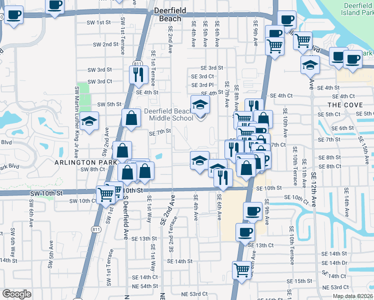 map of restaurants, bars, coffee shops, grocery stores, and more near 704 Southeast 2nd Avenue in Deerfield Beach
