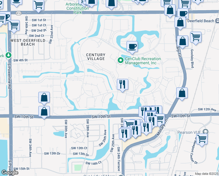 map of restaurants, bars, coffee shops, grocery stores, and more near 31 Lyndhurst B in Deerfield Beach