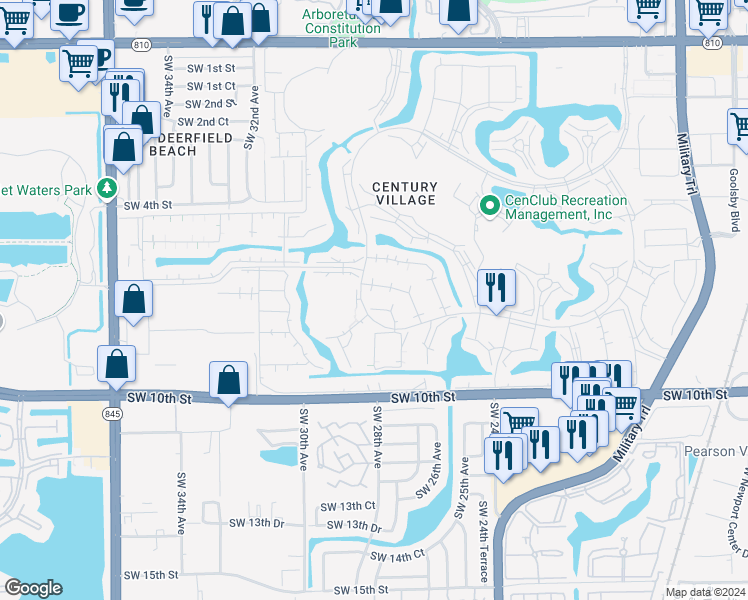 map of restaurants, bars, coffee shops, grocery stores, and more near 41 Oakridge North in Deerfield Beach