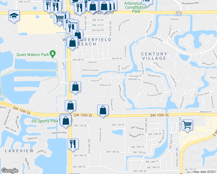map of restaurants, bars, coffee shops, grocery stores, and more near 34 Prescott B in Deerfield Beach