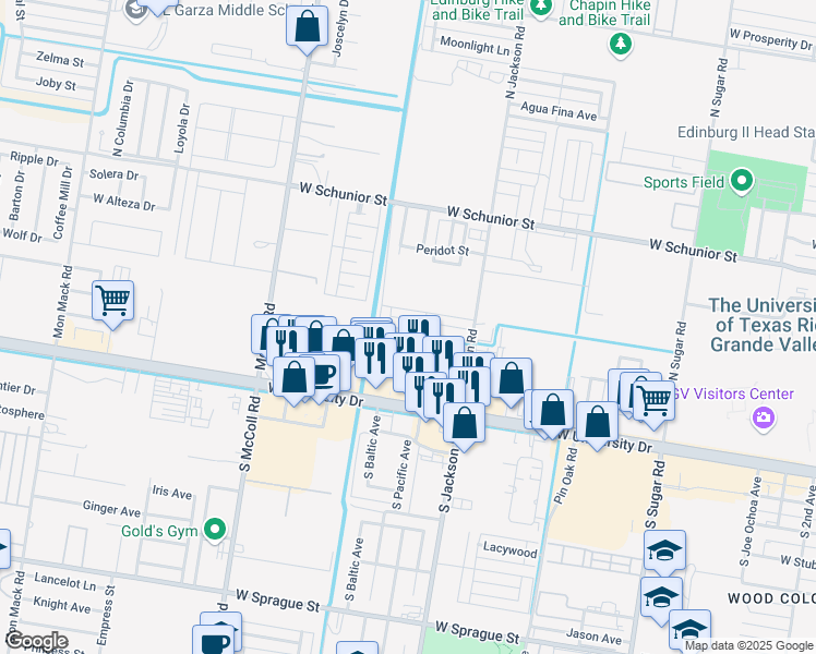 map of restaurants, bars, coffee shops, grocery stores, and more near 2401 Kimberly Lane in Edinburg