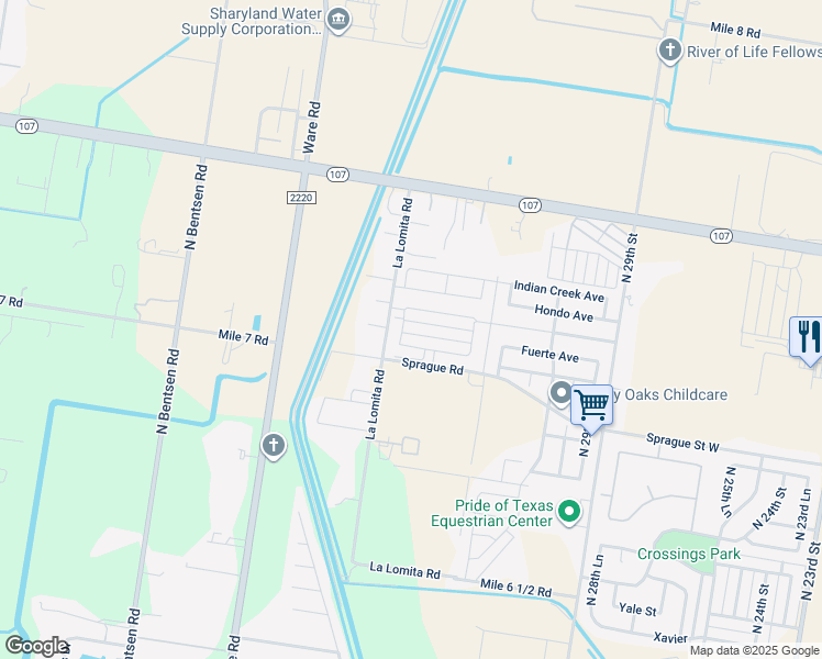 map of restaurants, bars, coffee shops, grocery stores, and more near 11221 La Lomita Road in McAllen