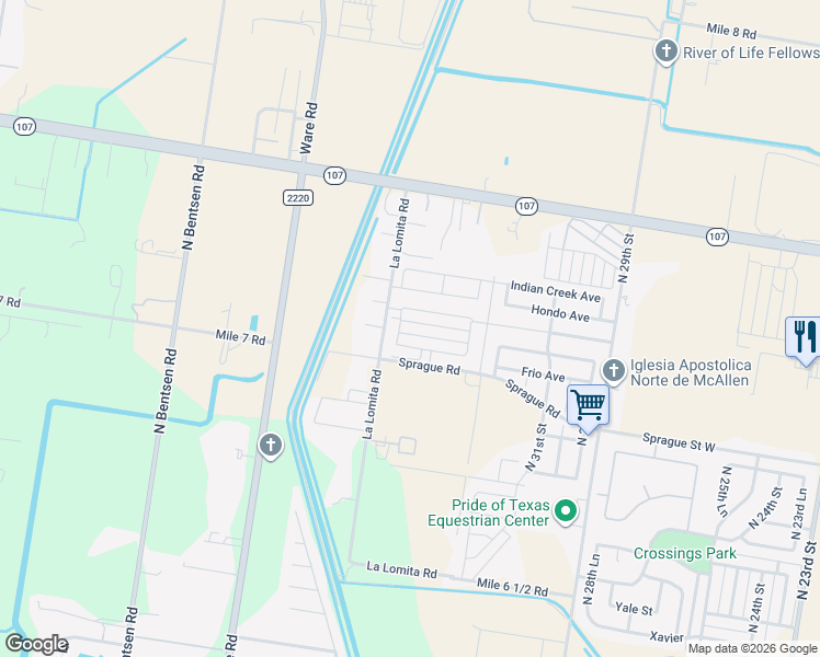 map of restaurants, bars, coffee shops, grocery stores, and more near 11221 La Lomita Road in McAllen