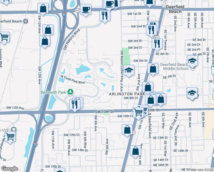 map of restaurants, bars, coffee shops, grocery stores, and more near 612 Anderson Circle in Deerfield Beach