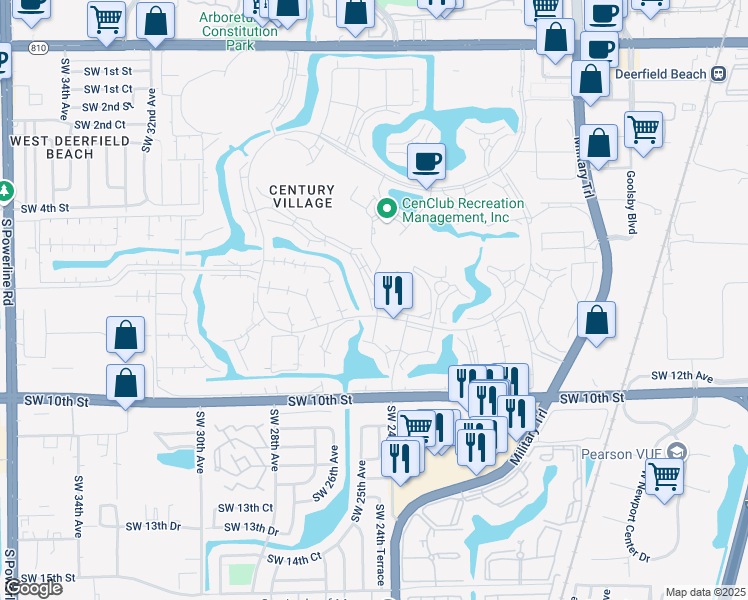 map of restaurants, bars, coffee shops, grocery stores, and more near 31 Lyndhurst B in Deerfield Beach