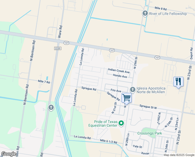 map of restaurants, bars, coffee shops, grocery stores, and more near 3300 Fuerte Avenue in McAllen
