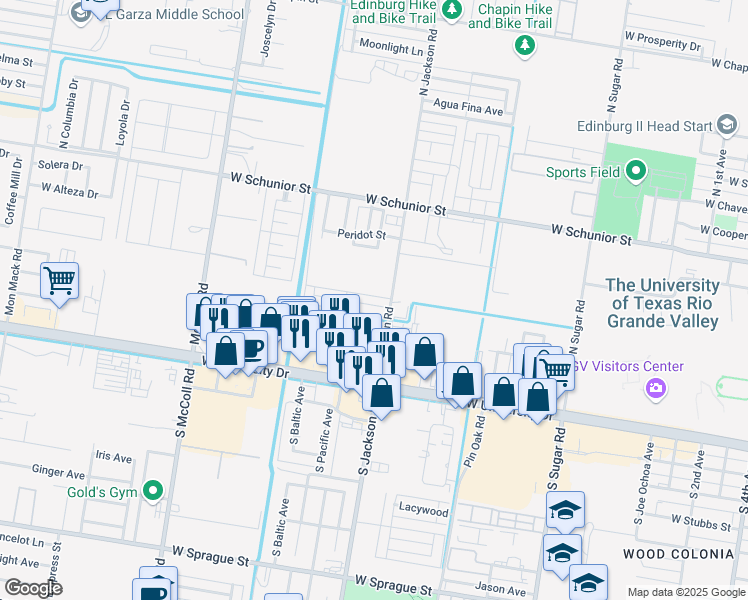 map of restaurants, bars, coffee shops, grocery stores, and more near 2201 Kimberly Lane in Edinburg