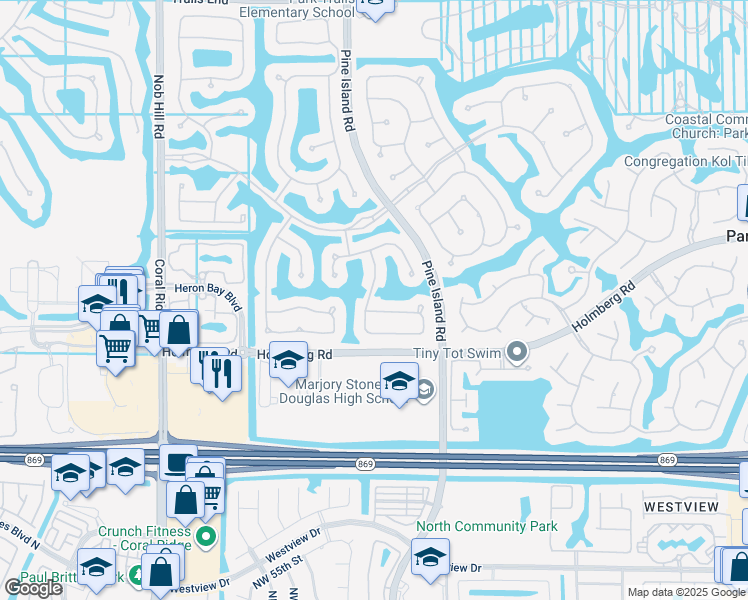 map of restaurants, bars, coffee shops, grocery stores, and more near 6288 Northwest 107th Terrace in Parkland
