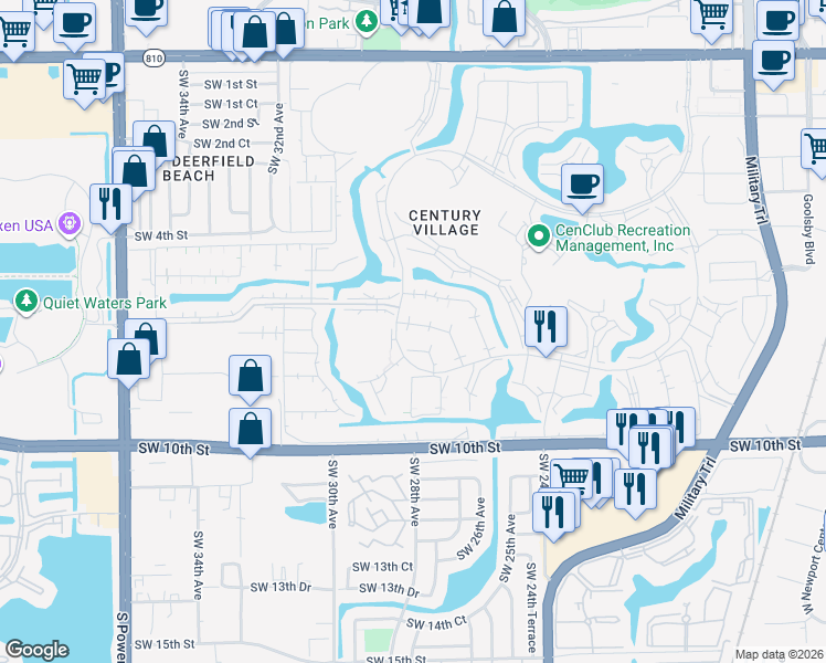 map of restaurants, bars, coffee shops, grocery stores, and more near 41 Oakridge North in Deerfield Beach