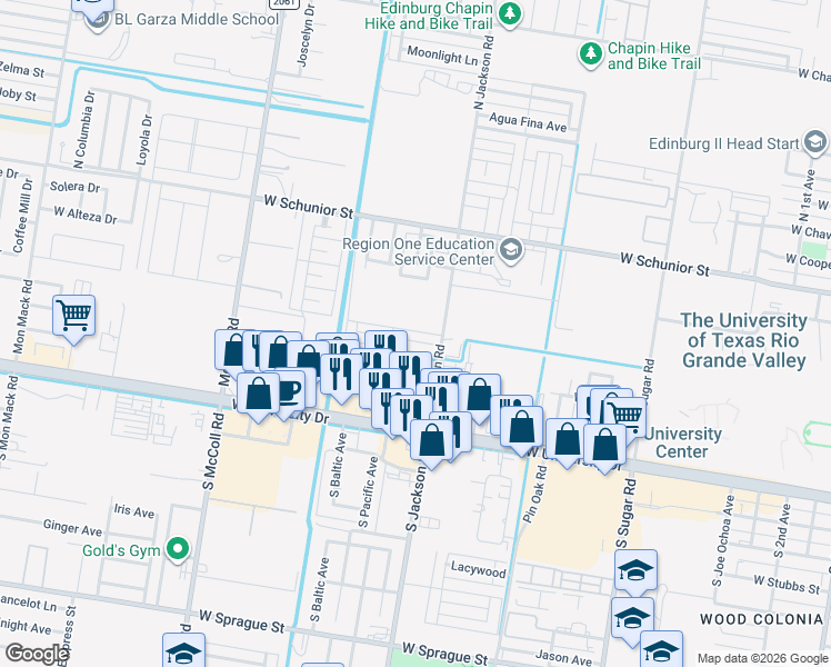 map of restaurants, bars, coffee shops, grocery stores, and more near 2201 Kimberly Lane in Edinburg