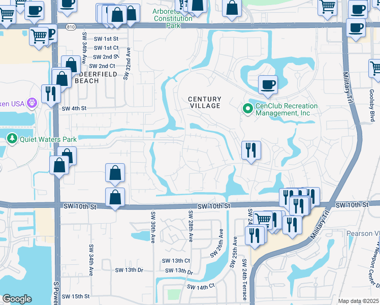map of restaurants, bars, coffee shops, grocery stores, and more near 41 Oakridge North in Deerfield Beach