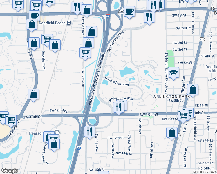 map of restaurants, bars, coffee shops, grocery stores, and more near 909 Rich Drive in Deerfield Beach