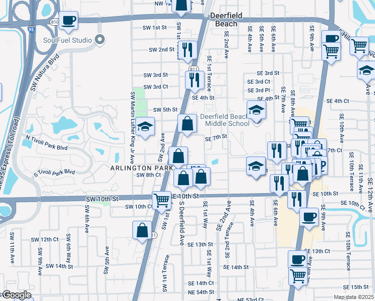 map of restaurants, bars, coffee shops, grocery stores, and more near 720 South Deerfield Avenue in Deerfield Beach