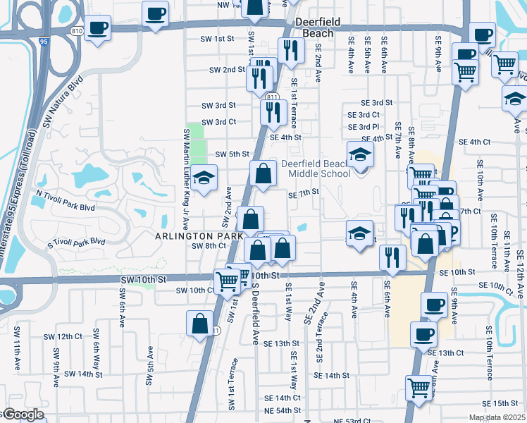 map of restaurants, bars, coffee shops, grocery stores, and more near 720 South Deerfield Avenue in Deerfield Beach