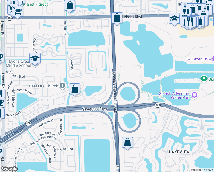 map of restaurants, bars, coffee shops, grocery stores, and more near 6362 Northwest 36th Avenue in Coconut Creek
