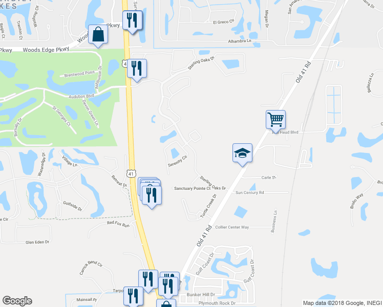 map of restaurants, bars, coffee shops, grocery stores, and more near 14575 Sterling Oaks Drive in Naples