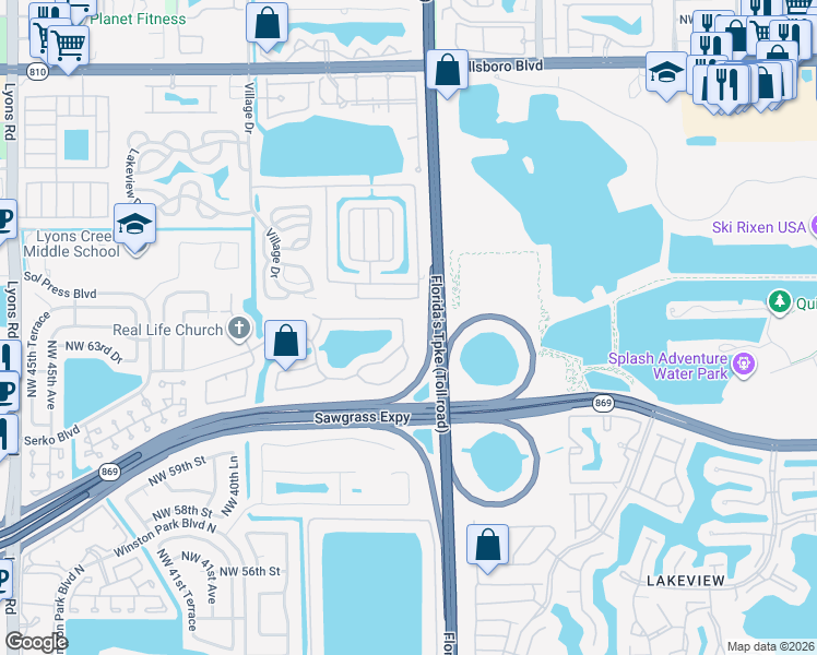 map of restaurants, bars, coffee shops, grocery stores, and more near 6362 Northwest 36th Avenue in Coconut Creek