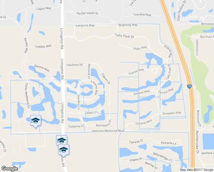 map of restaurants, bars, coffee shops, grocery stores, and more near 16767 Cabreo Drive in Naples