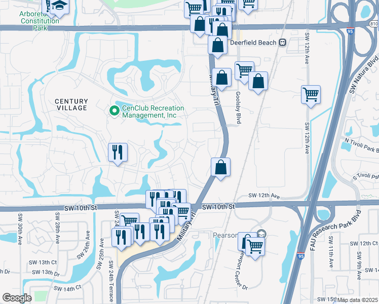 map of restaurants, bars, coffee shops, grocery stores, and more near 21 Richmond Crescent in Deerfield Beach
