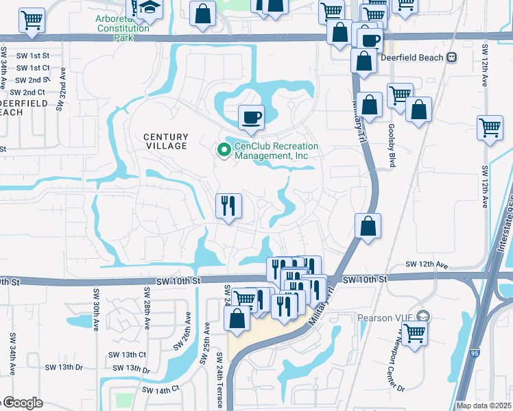 map of restaurants, bars, coffee shops, grocery stores, and more near 255 Grantham East in Deerfield Beach