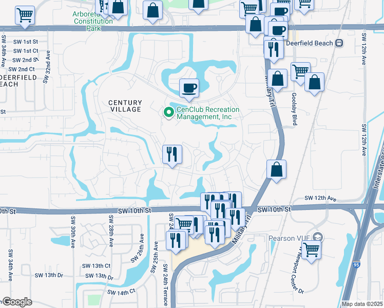 map of restaurants, bars, coffee shops, grocery stores, and more near 255 Grantham East in Deerfield Beach