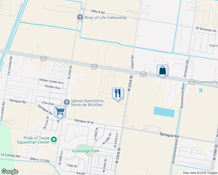 map of restaurants, bars, coffee shops, grocery stores, and more near 11525 North 23rd Street in McAllen