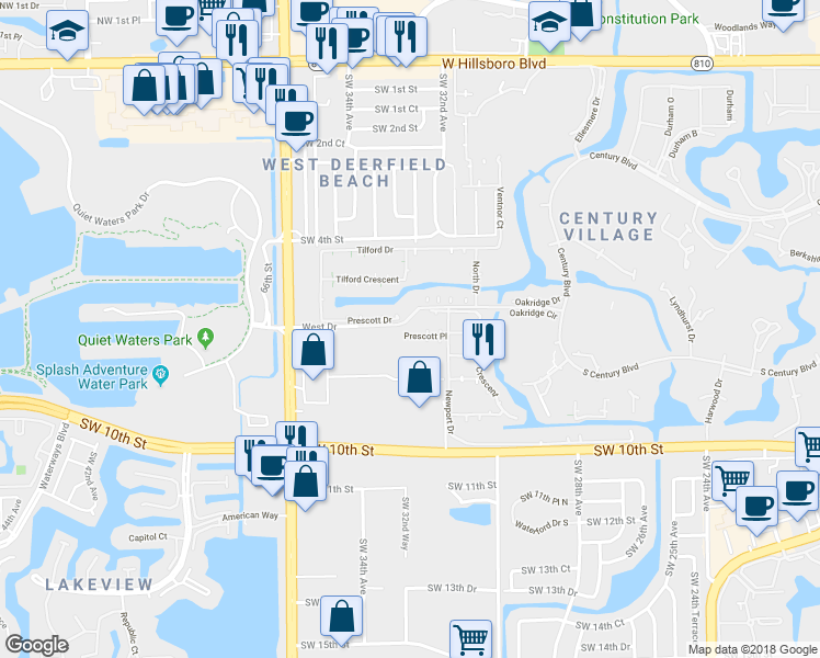 map of restaurants, bars, coffee shops, grocery stores, and more near 56 Prescott C in Deerfield Beach
