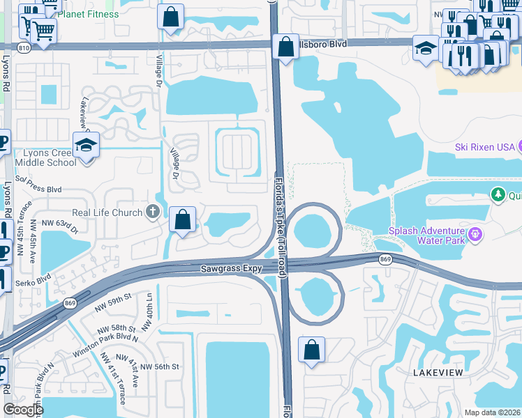 map of restaurants, bars, coffee shops, grocery stores, and more near 6362 Northwest 36th Avenue in Coconut Creek