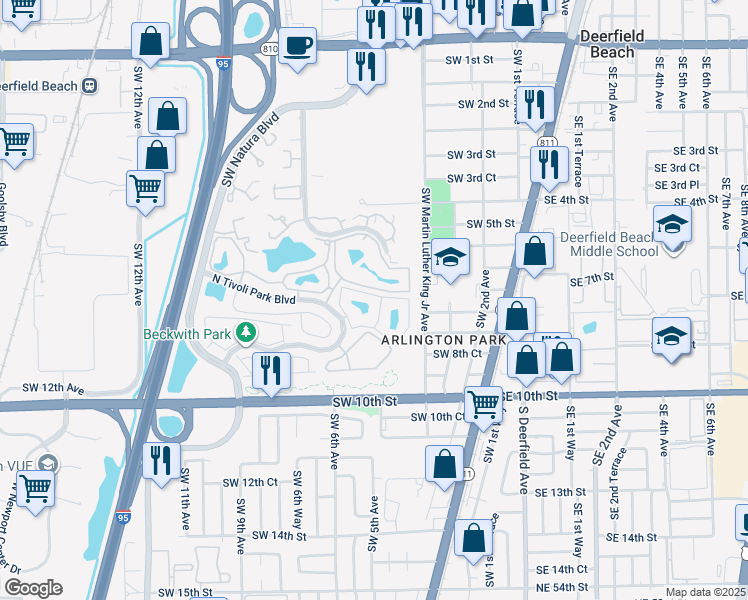 map of restaurants, bars, coffee shops, grocery stores, and more near 612 Anderson Circle in Deerfield Beach